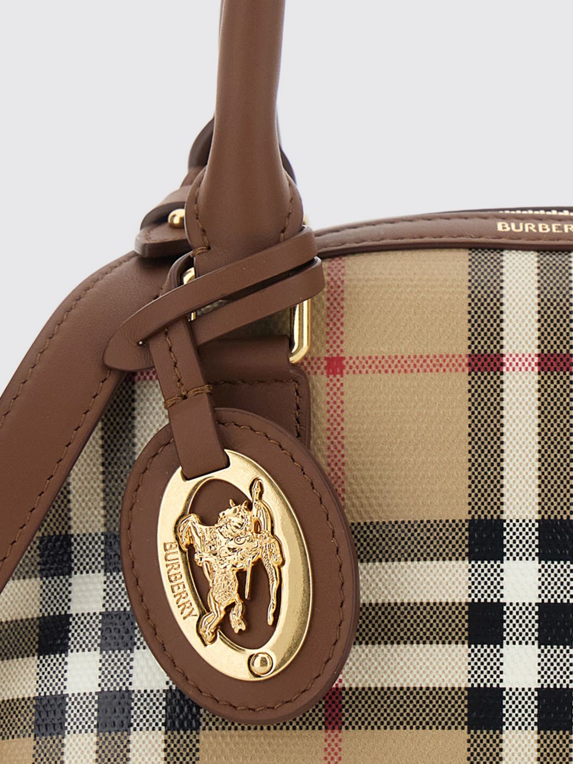 primrose mini cotton and leather bowling bag with vintage check pattern