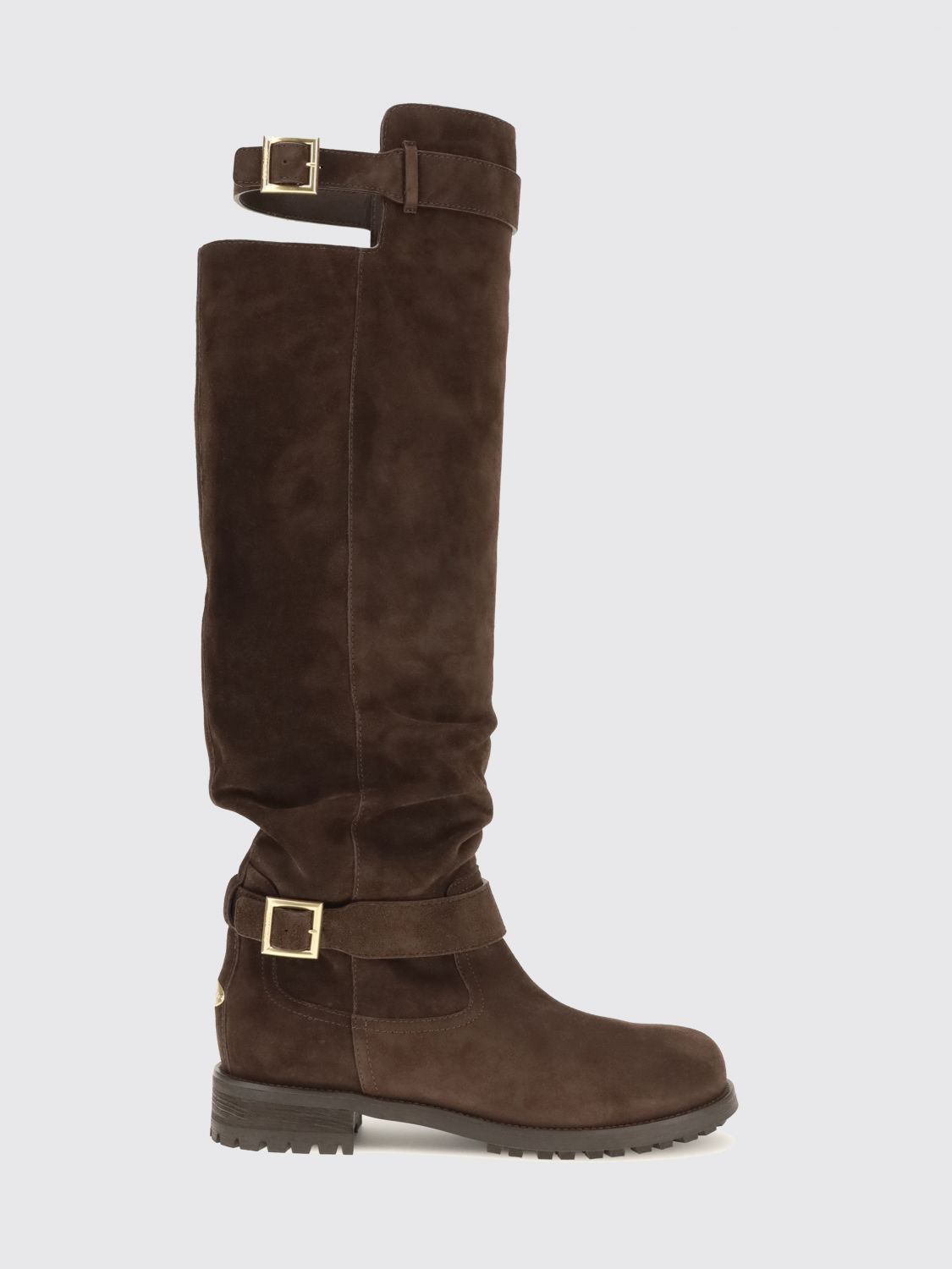 suede knee-high biker boots