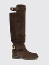suede knee-high biker boots