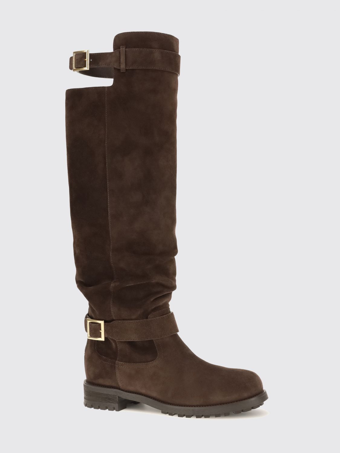 suede knee-high biker boots