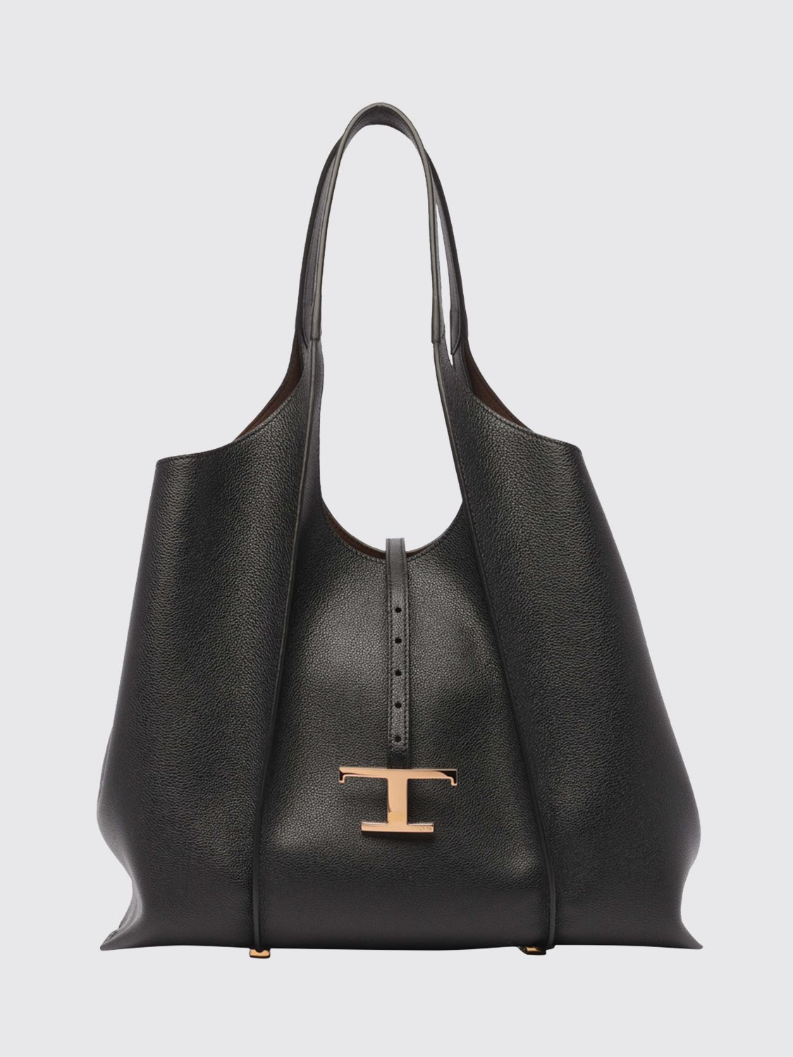 t timeless grained calfskin shopping bag with logo
