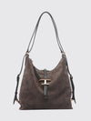 t timeless suede calf leather shoulder bag with metallic logo
