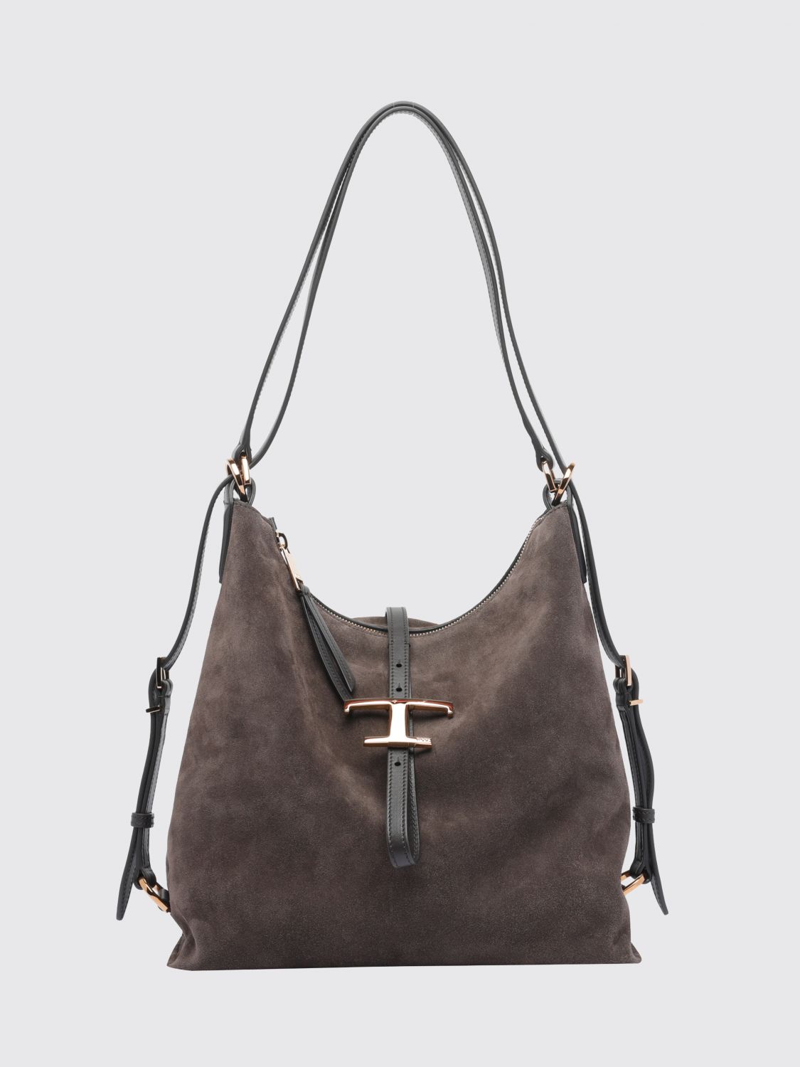 t timeless suede calf leather shoulder bag with metallic logo