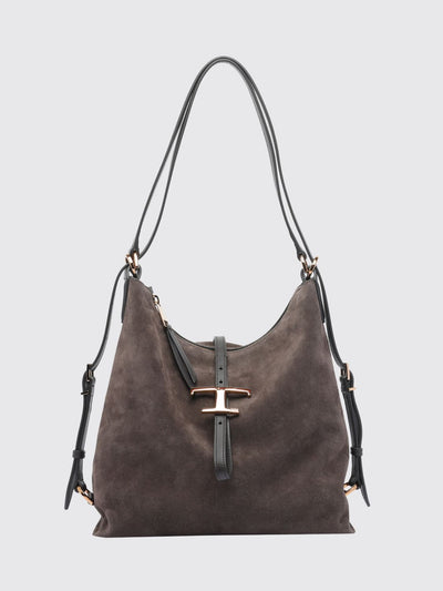 t timeless suede calf leather shoulder bag with metallic logo