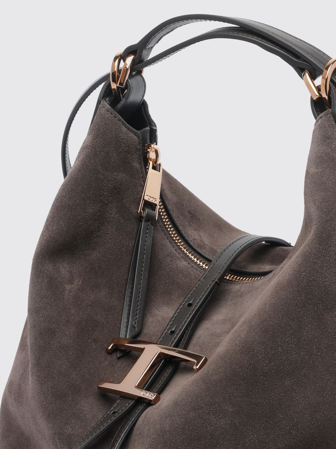 t timeless suede calf leather shoulder bag with metallic logo