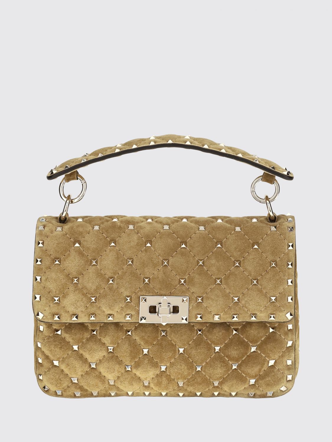 rockstud leather handbag with studs and chain strap