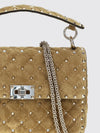 rockstud leather handbag with studs and chain strap