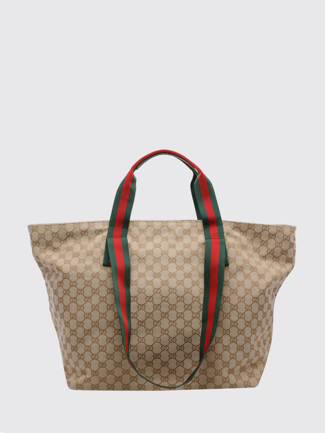 medium shopping bag in jacquard fabric with gg monogram and striped pattern