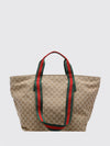 medium shopping bag in jacquard fabric with gg monogram and striped pattern