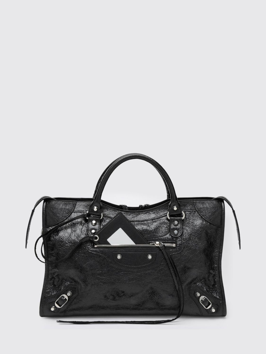 BALENCIAGA OS medium le city handbag in arena lambskin with studs