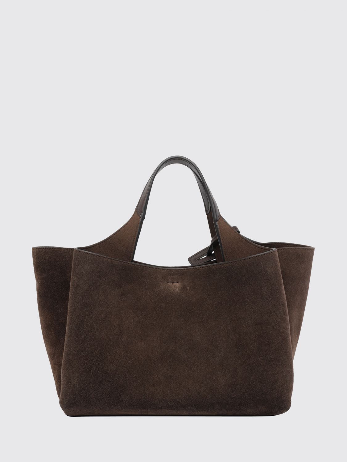 suede calf leather handbag with double handle and logo charm
