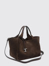 suede calf leather handbag with double handle and logo charm