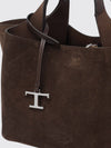 suede calf leather handbag with double handle and logo charm
