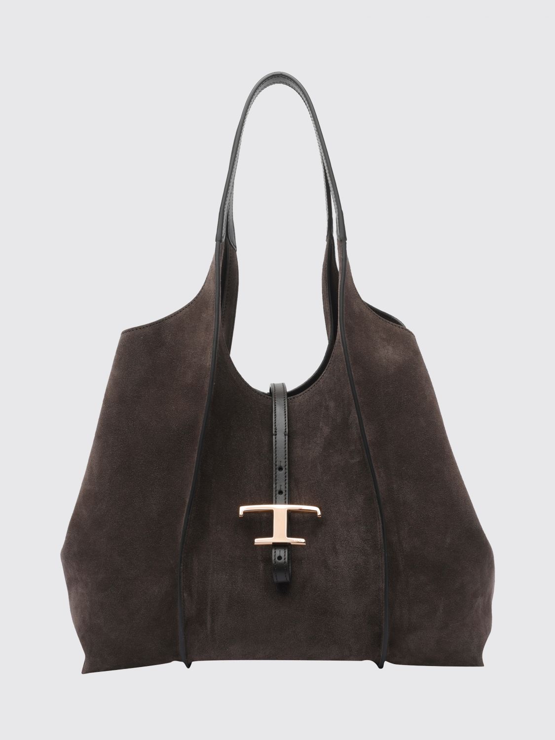 t timeless suede calf leather shopping bag with double handle