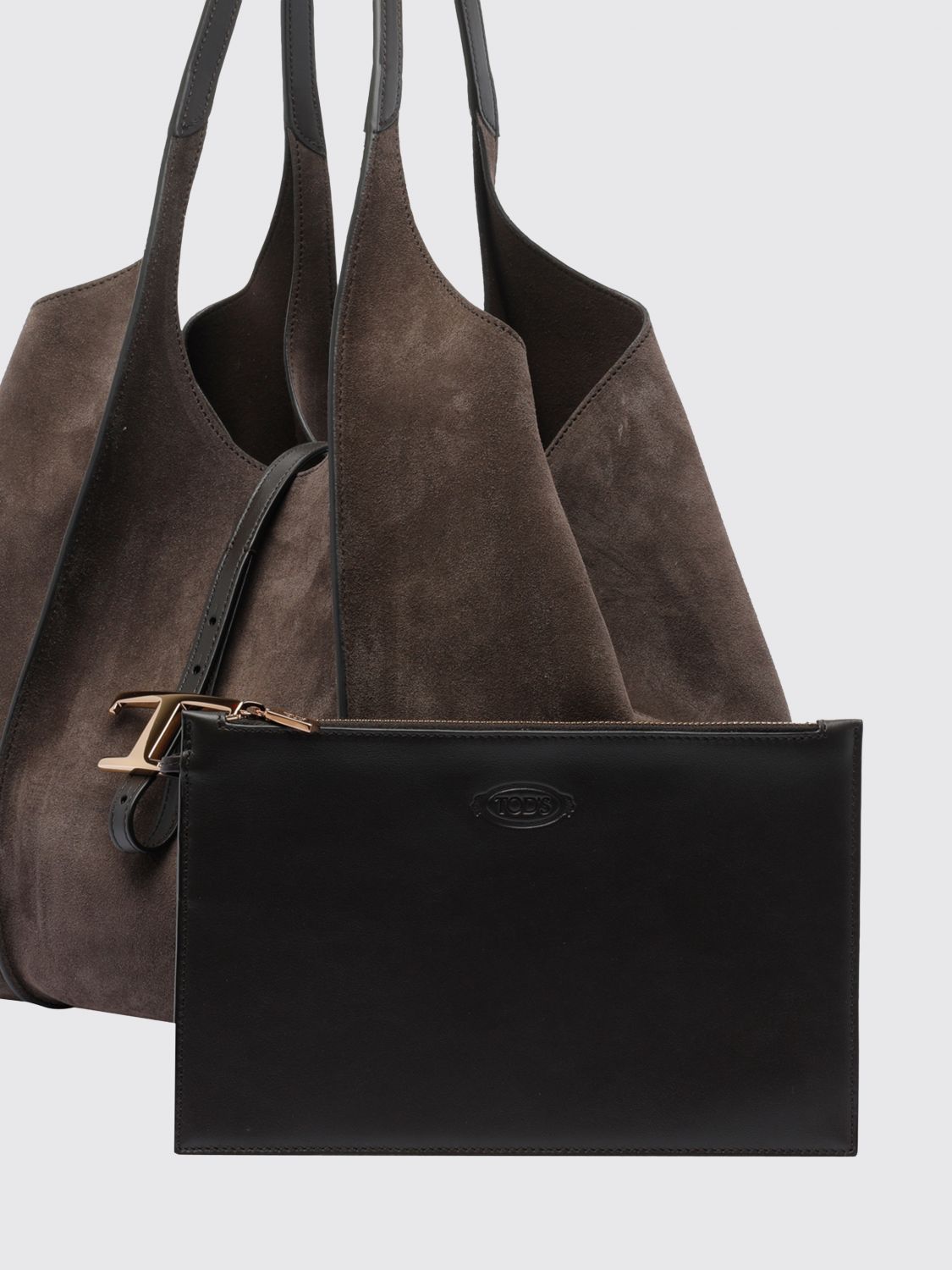 t timeless suede calf leather shopping bag with double handle