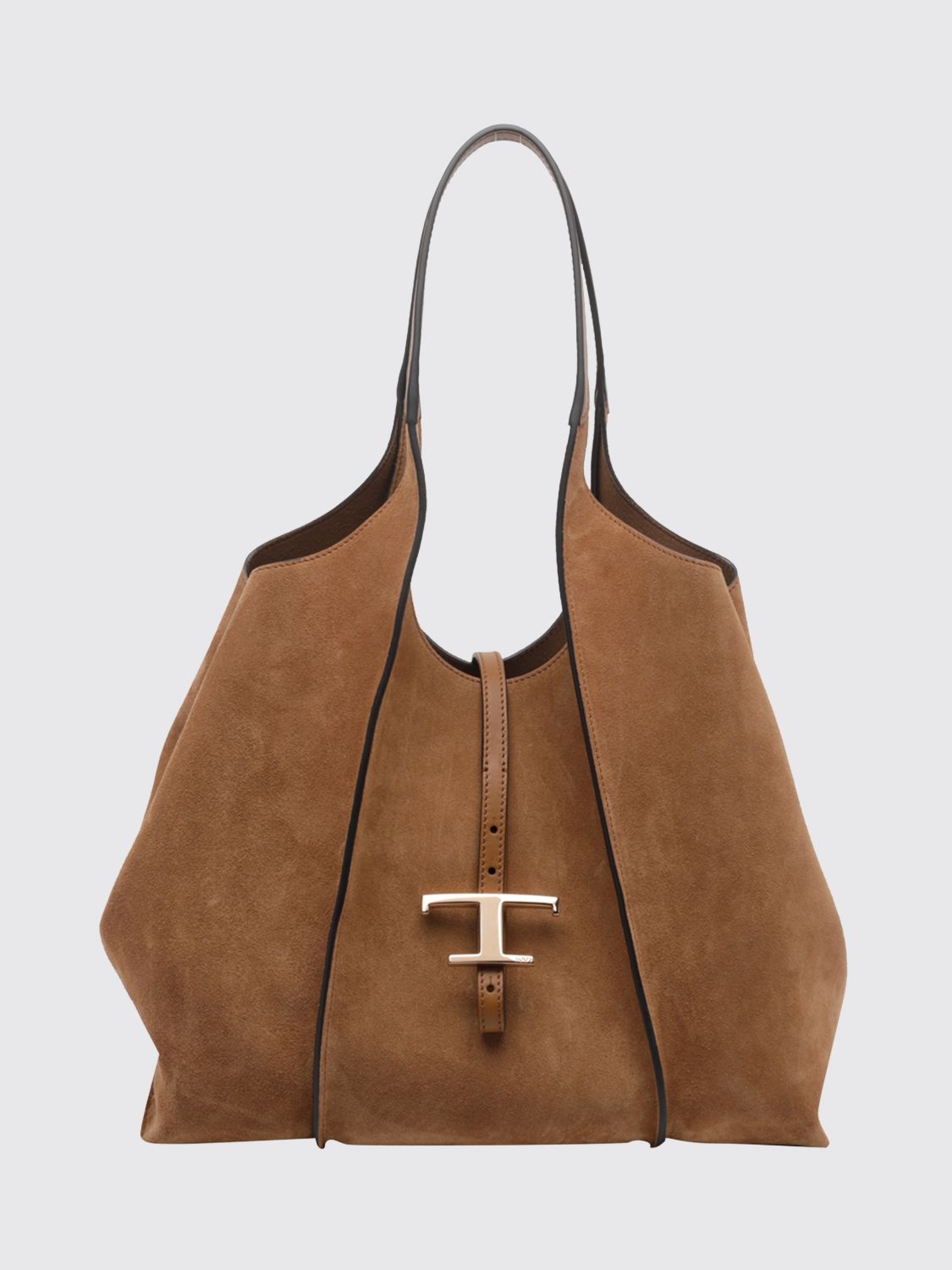 t timeless suede calf leather shopping bag with double handle
