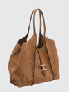 t timeless suede calf leather shopping bag with double handle