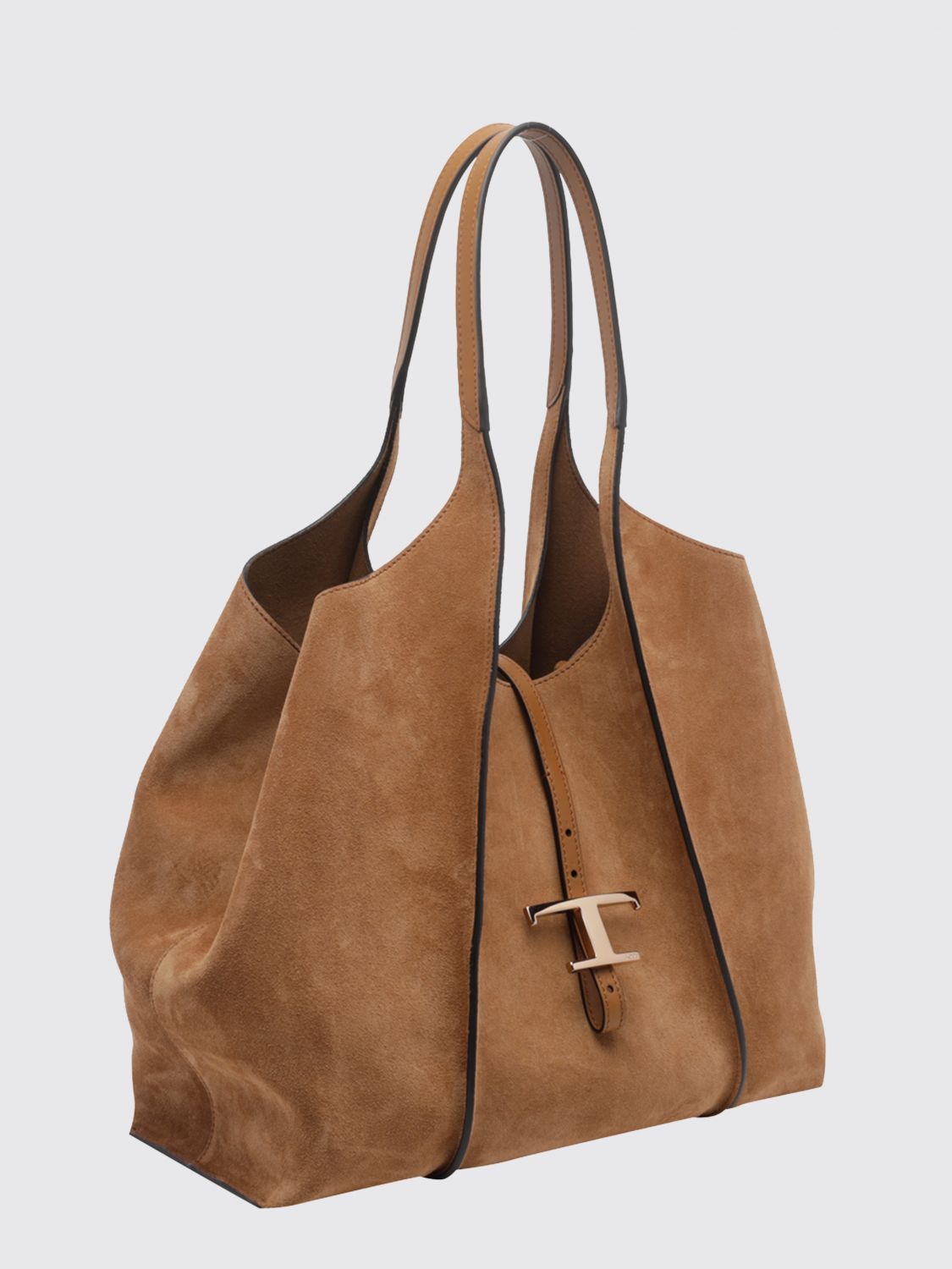 t timeless suede calf leather shopping bag with double handle