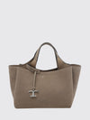 suede calf leather handbag with removable shoulder strap and logo charm