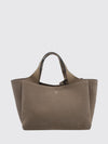 suede calf leather handbag with removable shoulder strap and logo charm