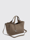 suede calf leather handbag with removable shoulder strap and logo charm