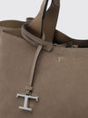 suede calf leather handbag with removable shoulder strap and logo charm