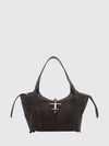 t timeless suede calf leather shoulder bag with zip closure