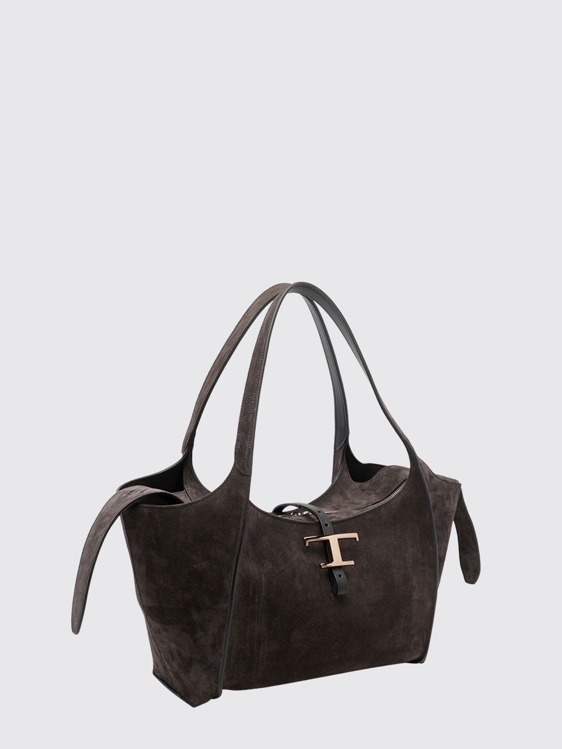 t timeless suede calf leather shoulder bag with zip closure