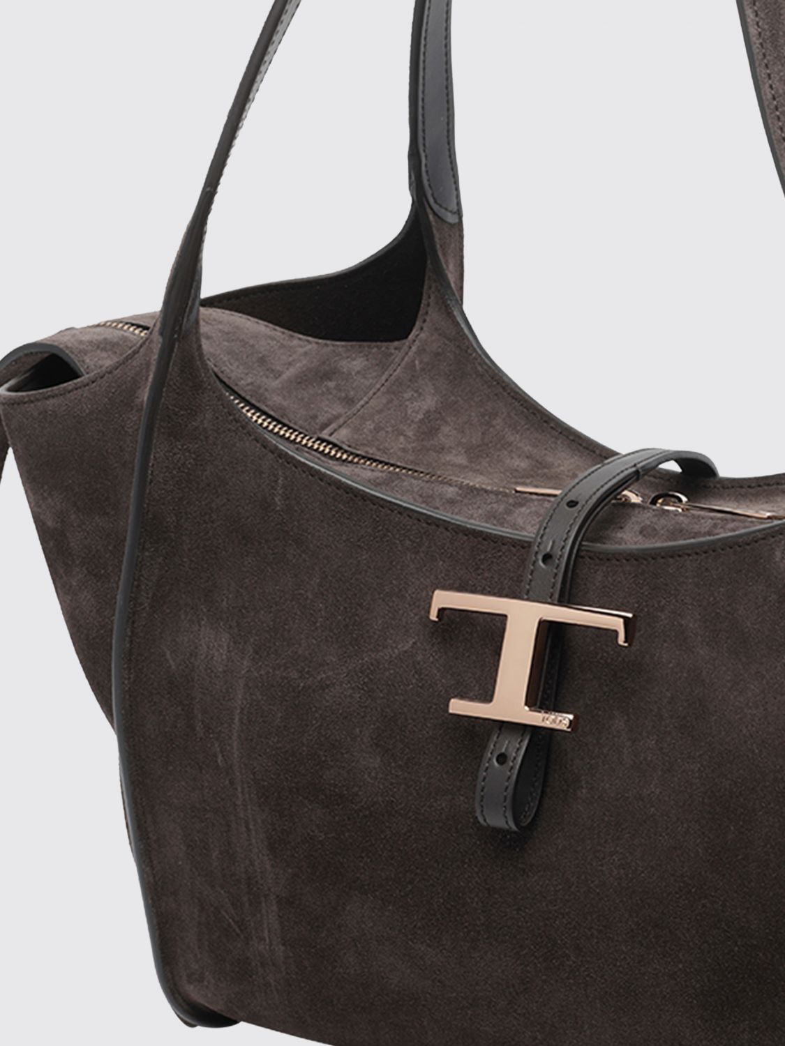 t timeless suede calf leather shoulder bag with zip closure