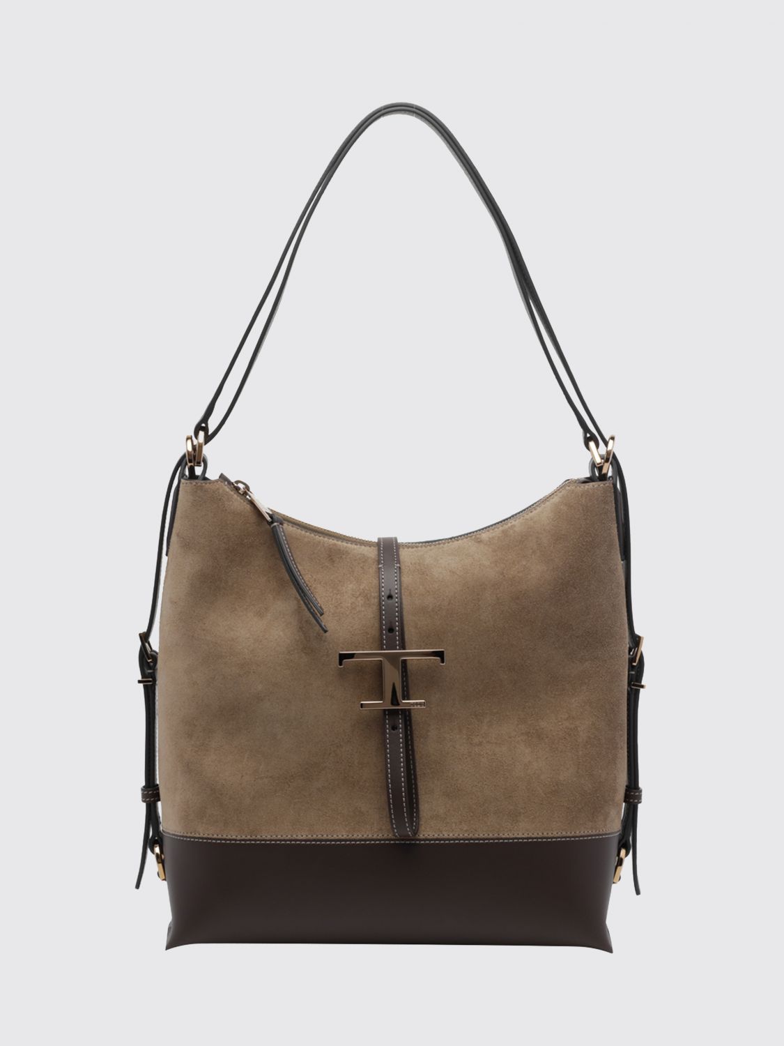 t timeless bicolour smooth and suede calf leather shoulder bag