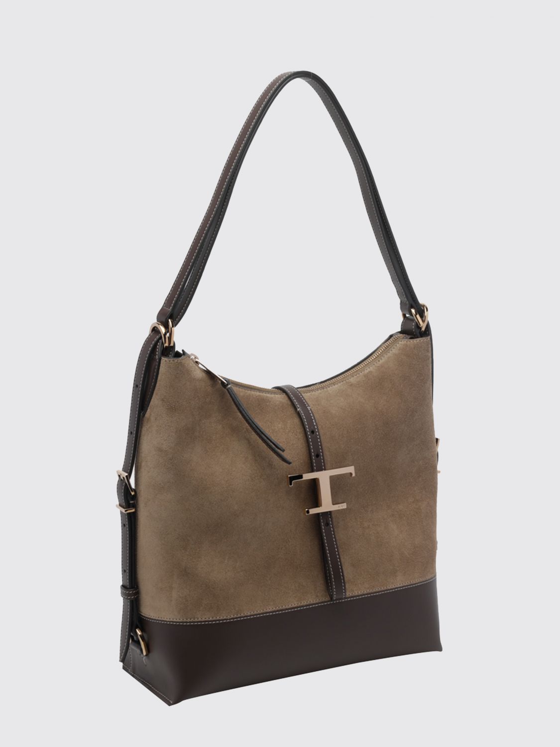 t timeless bicolour smooth and suede calf leather shoulder bag