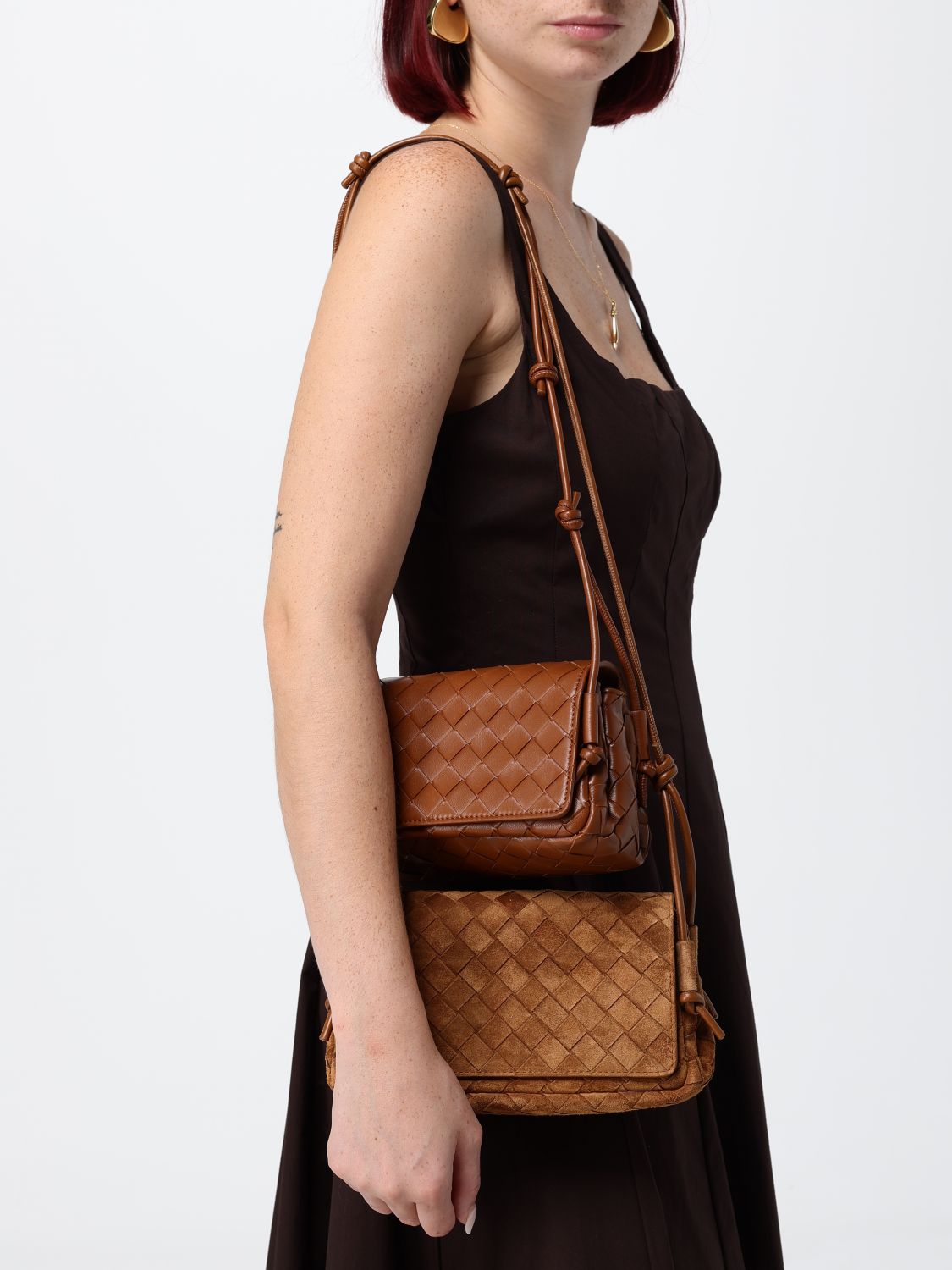 notturno woven leather shoulder bag with knotted strap