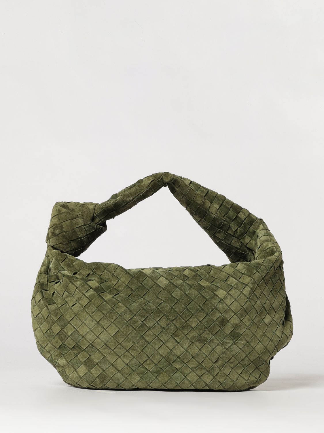 jodie woven suede shoulder bag with knotted handle