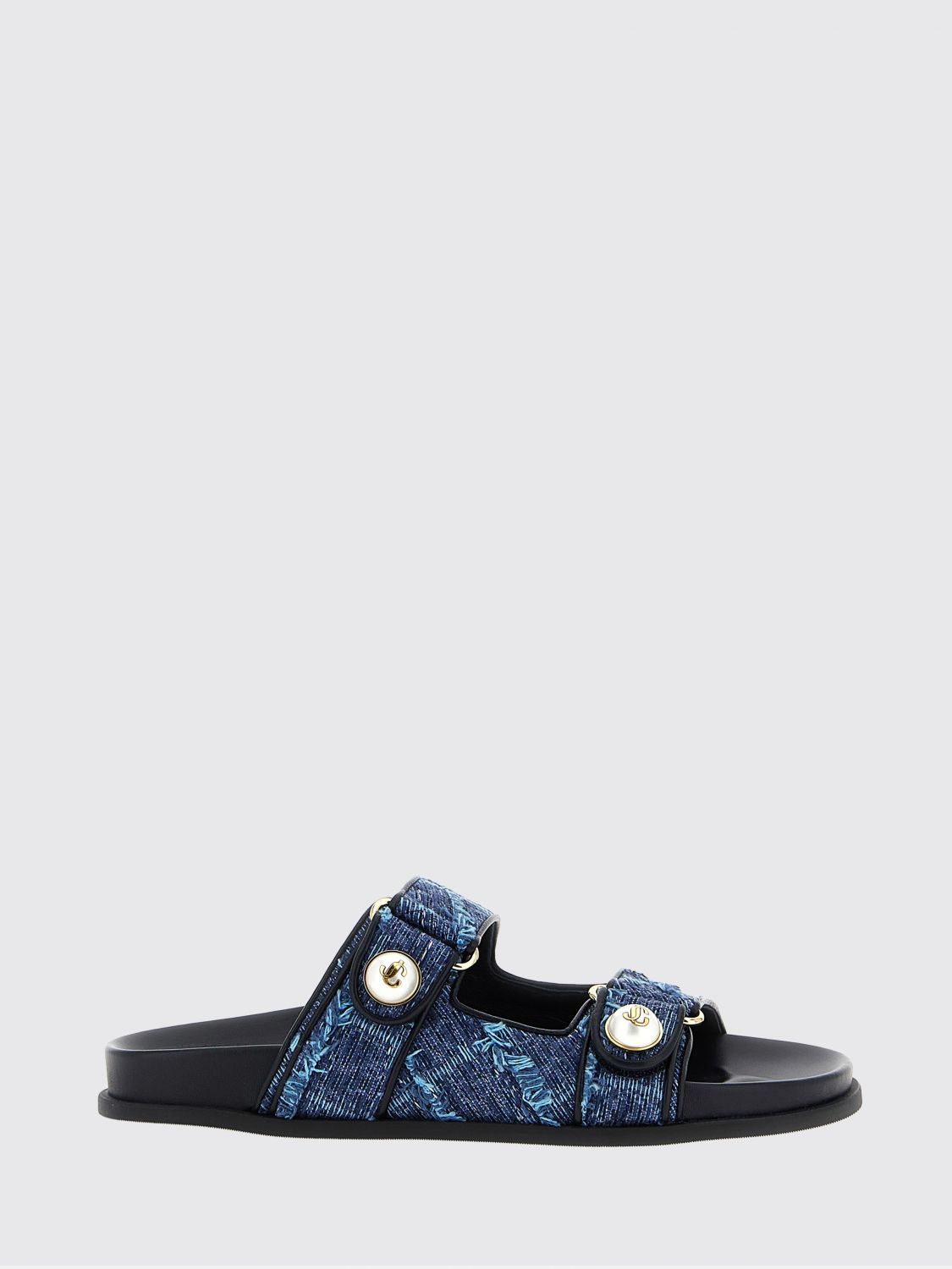 fayence pearl-embellished denim flat sandals with monogram