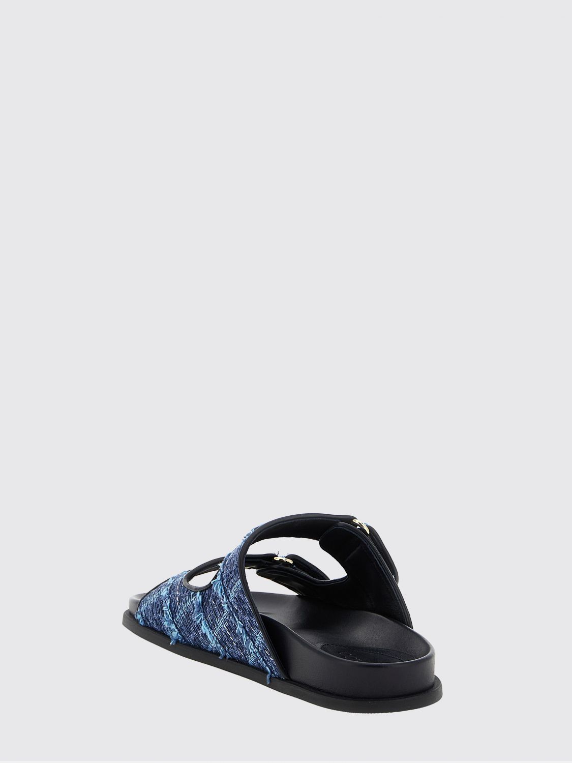 fayence pearl-embellished denim flat sandals with monogram