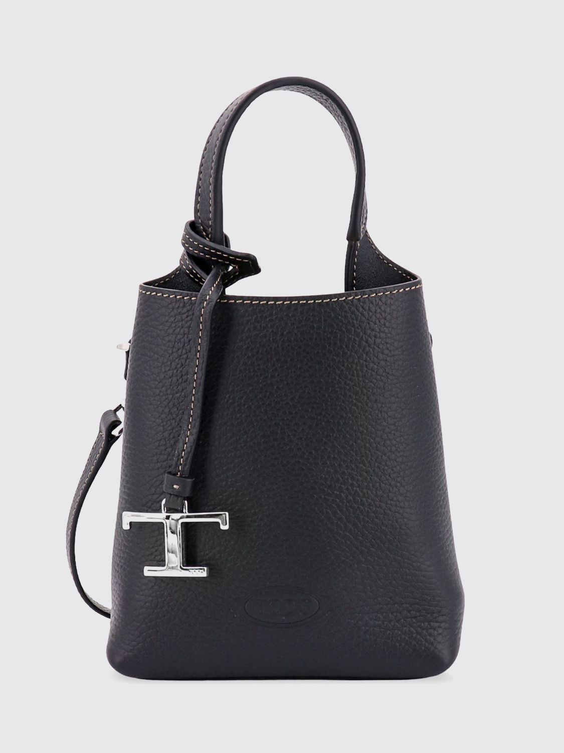 mini handbag in hammered leather with logo charm