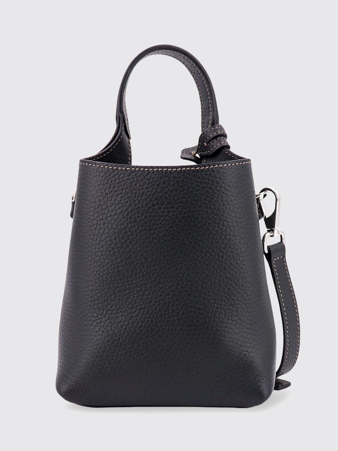 mini handbag in hammered leather with logo charm