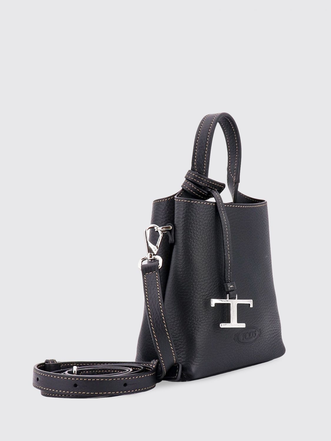 mini handbag in hammered leather with logo charm