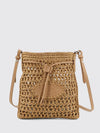 mini crochet raffia bucket bag with leather details