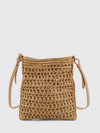 mini crochet raffia bucket bag with leather details