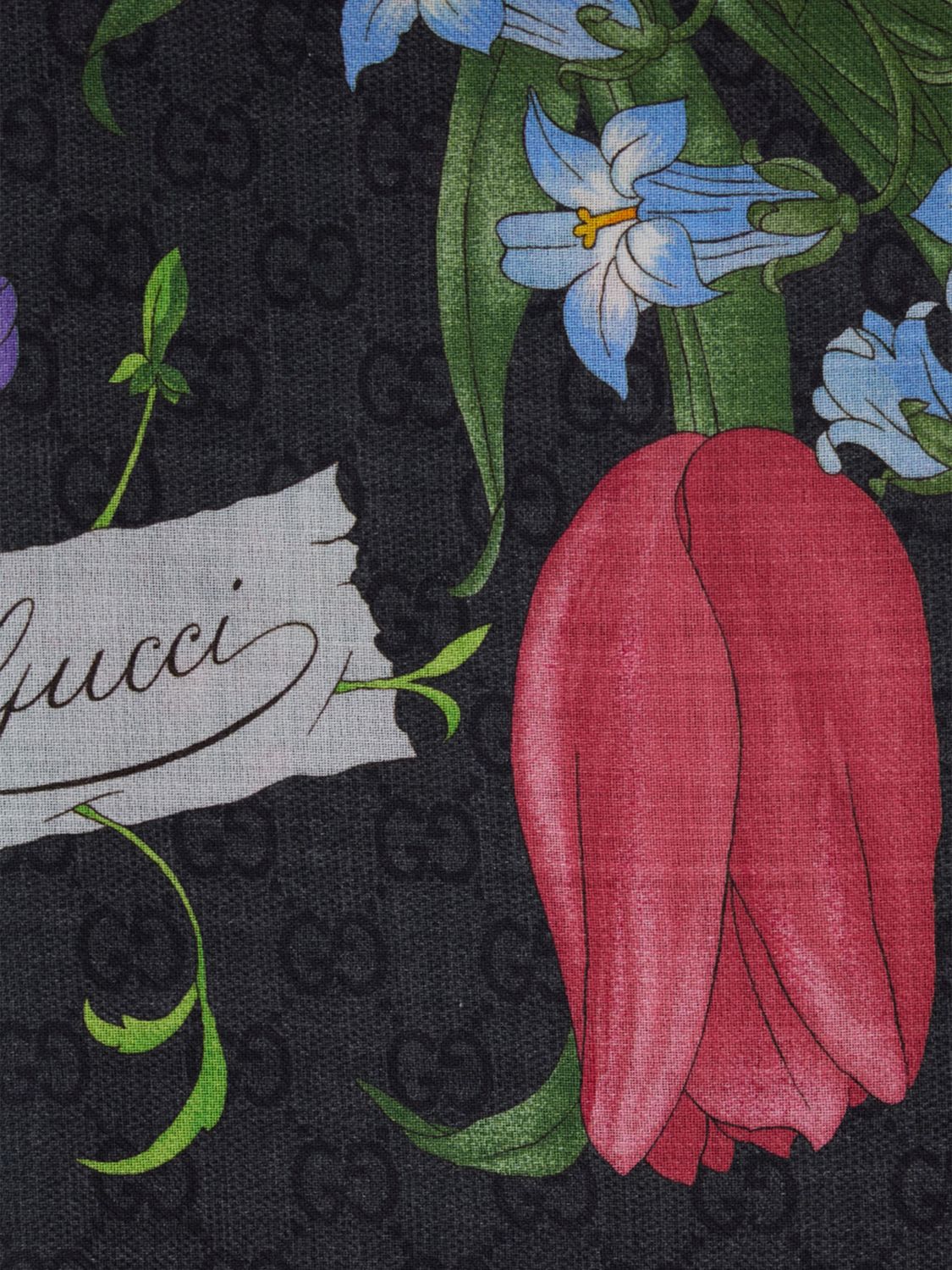 square wool and silk blend foulard with gg jacquard and floral print