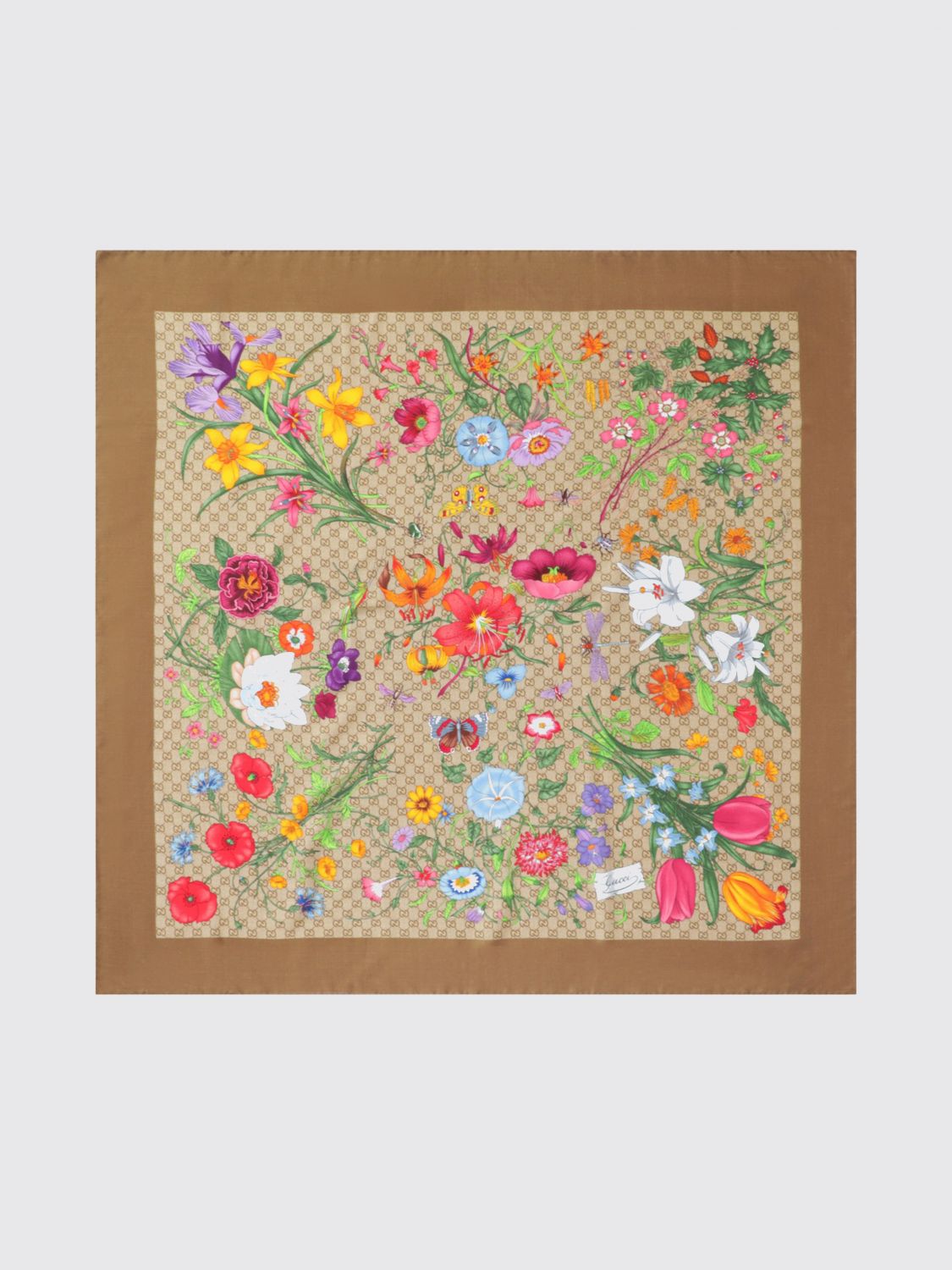 square wool and silk blend foulard with gg jacquard and floral print