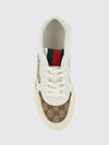 re-web sneakers in leather with gg jacquard fabric inserts