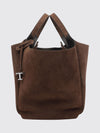 suede calfskin leather bucket bag with double handle and charm