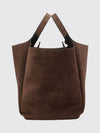 suede calfskin leather bucket bag with double handle and charm