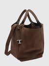 suede calfskin leather bucket bag with double handle and charm