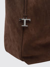 suede calfskin leather bucket bag with double handle and charm
