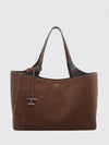 suede leather shoulder bag with double handle and t timeless logo