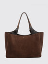 suede leather shoulder bag with double handle and t timeless logo