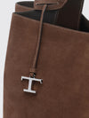 suede leather shoulder bag with double handle and t timeless logo